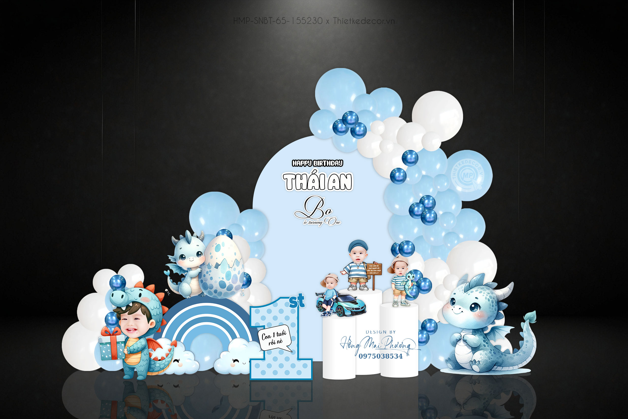 Tiệc sinh nhật bé trai tone xanh - Tuổi rồng